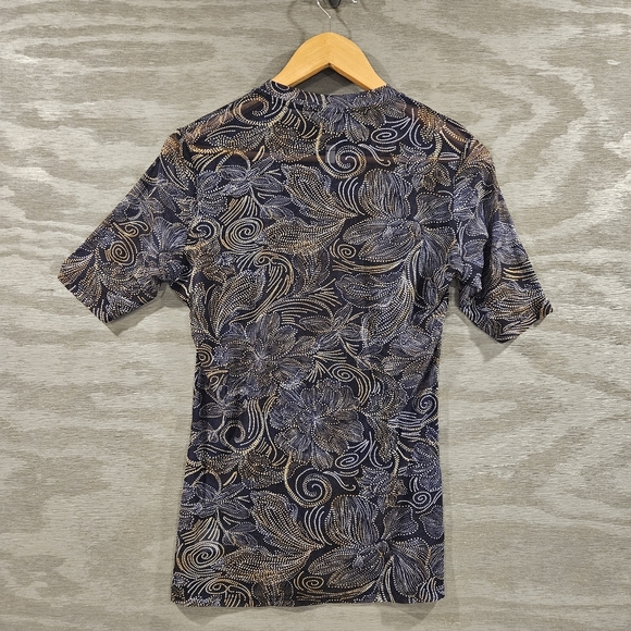 Johnny Was Jade Top L Whimsical Short Sleeve Semi Sheer Crew Neck Floral/Paisley - Picture 2 of 10